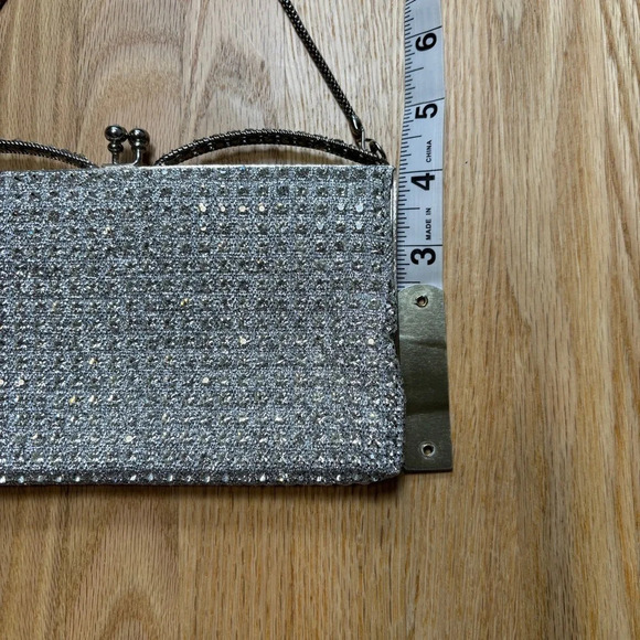 Silver Mini Bag Evening Purse Diamond Bedazzled Short Handle Clutch - Picture 2 of 5